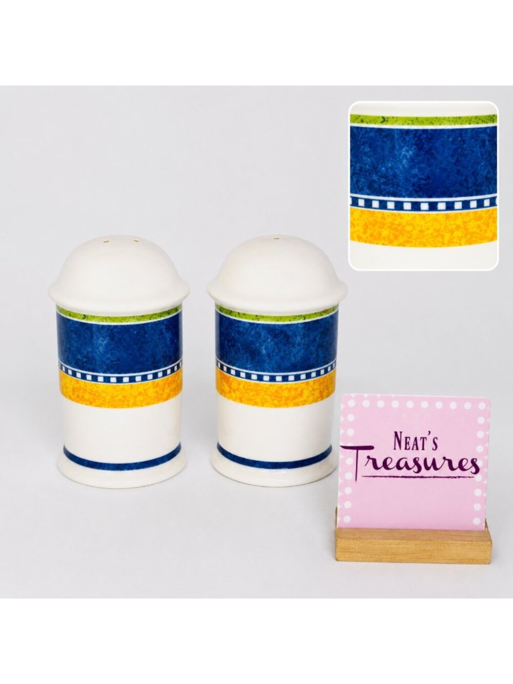 Dansk Bistro KOBENHAVN Blue Yellow Band 1 / 3 Holes Salt & Pepper Shaker Set